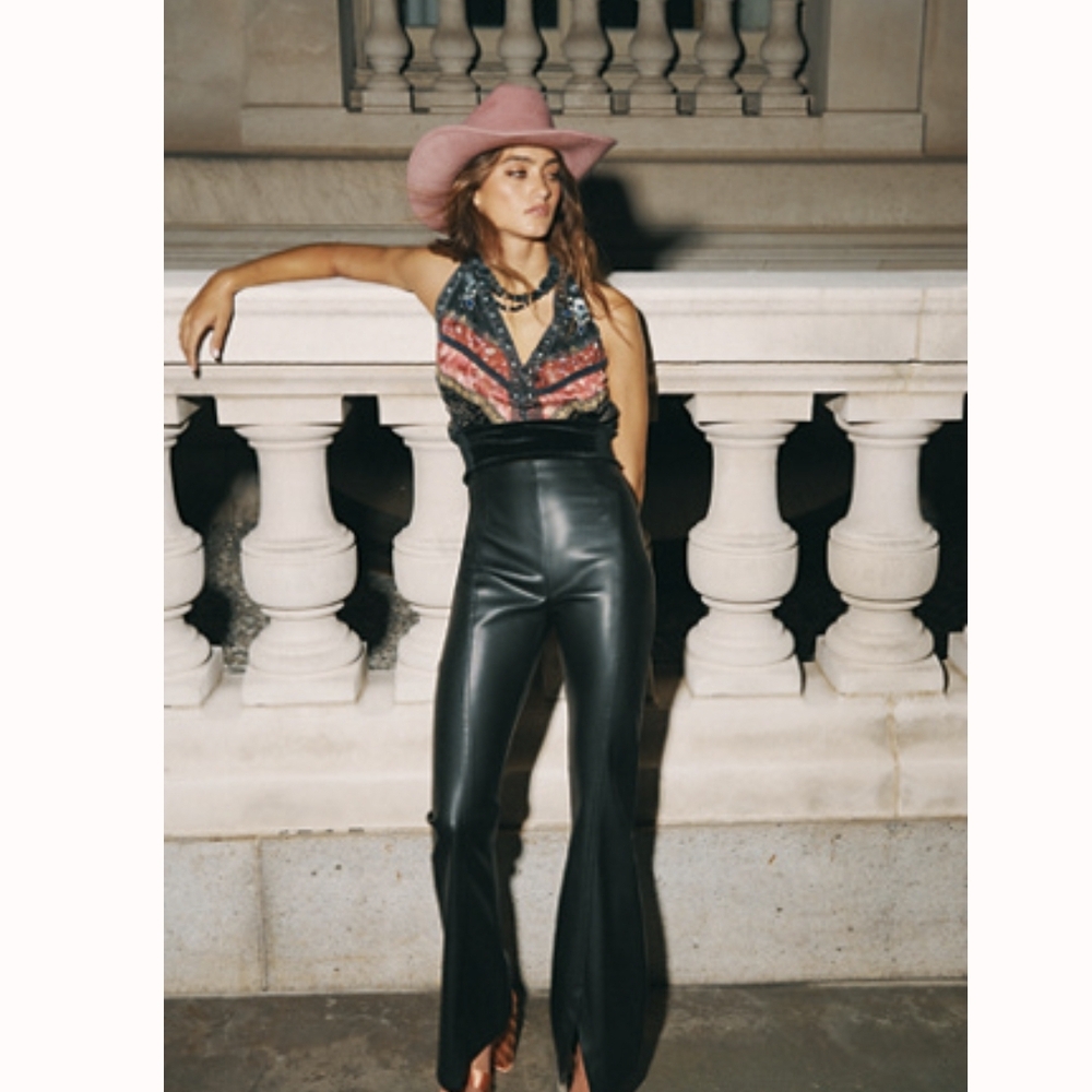 Free People Real Deal Slit Vegan Pants Black 28